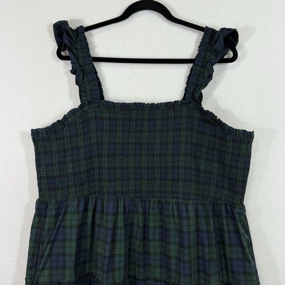 NEW Plus Size J.Crew Green Tartan Plaid Smocked Tiered Poplin Midi Dress Size 3X - Picture 5 of 11